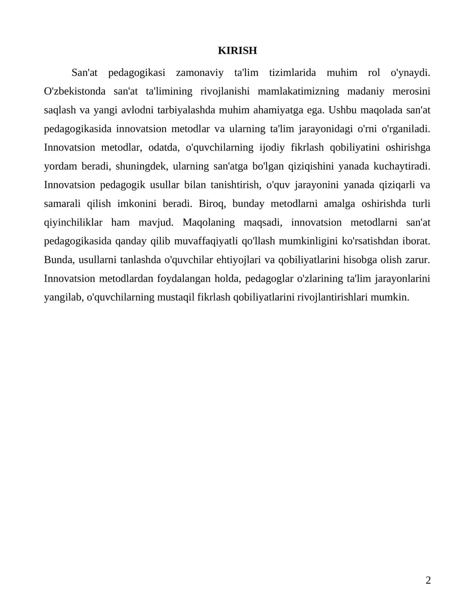 San'at pedagogikasida innovatsion usullarni qo'llashning ahamiyati 2