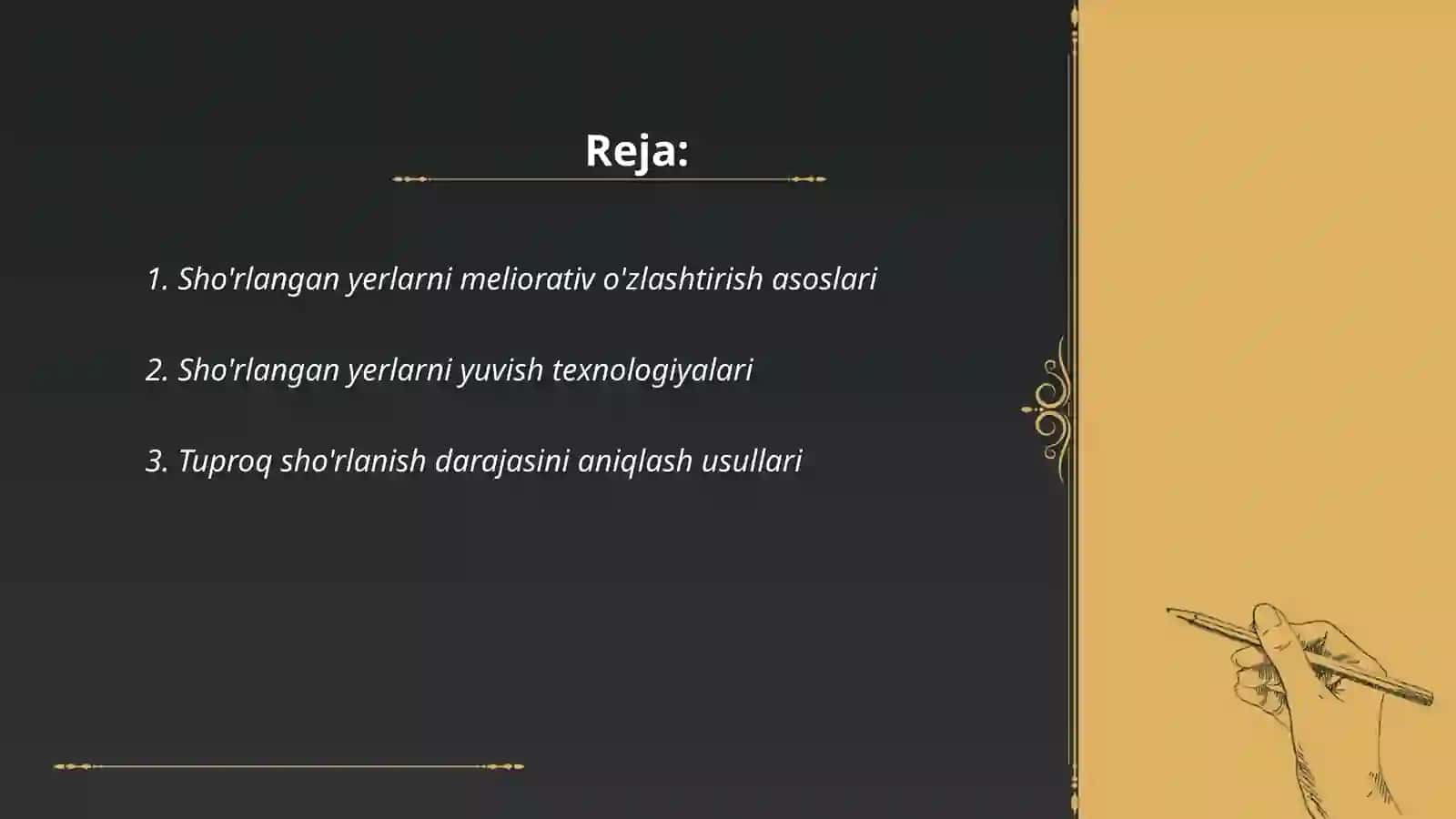 Sho'rlangan yerlardan asosiy sho’ri yuvib bo’ingandan keyin ekiladigan dastlabki o’zlashtirish ekinlarni etishtirish texnologiyasi 2