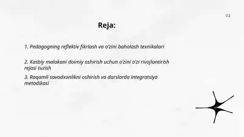Zamonaviy o‘quv jaroyonini takomillashtirishda pedagogning shaxsiy va kasbiy o‘zini o‘zi rivojlantirish metodikasi 2