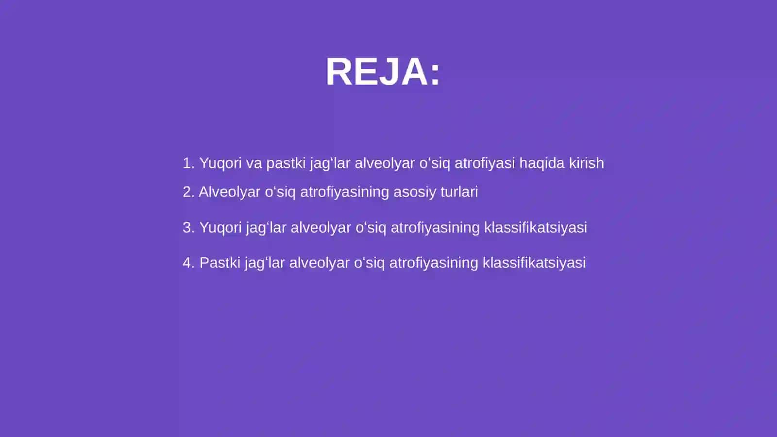 Yuqori va pastki jagʻlar alveolyar oʻsiq atrofiyasi klassifikatsiyalari 2