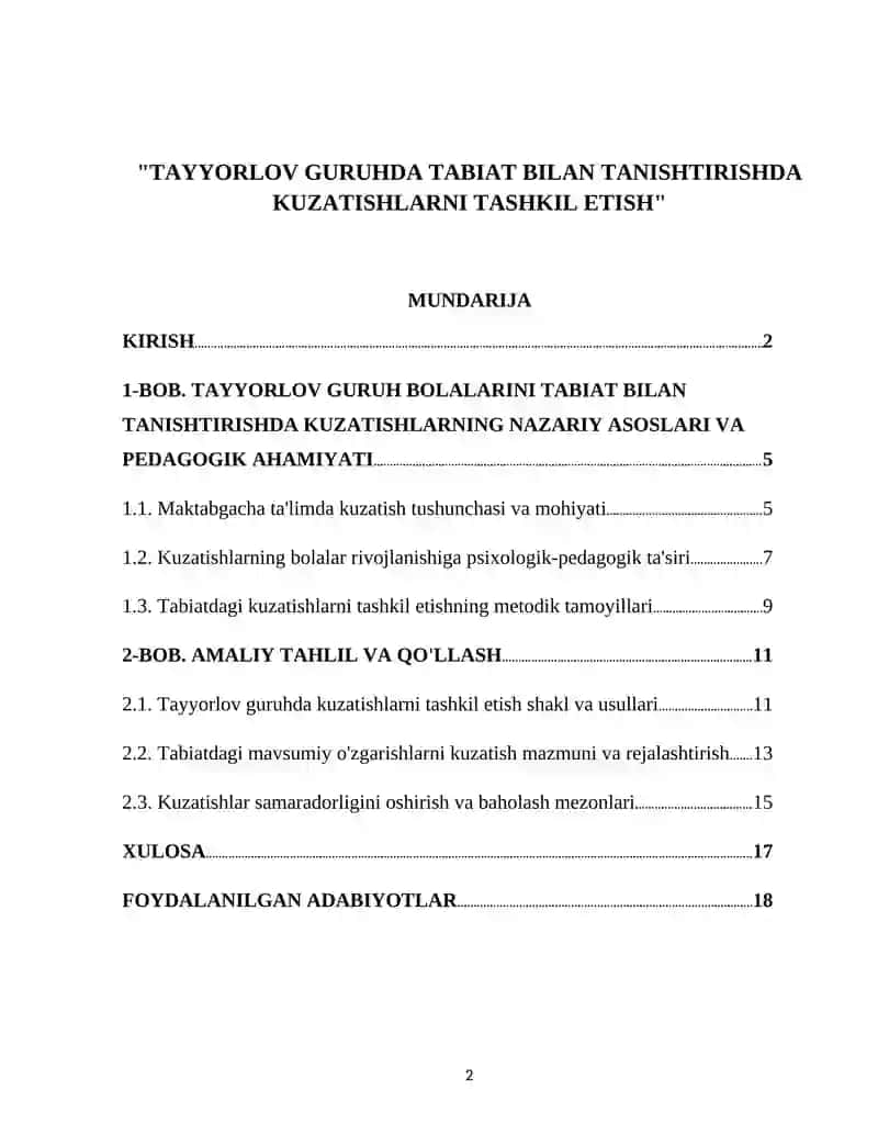 "TAYYORLOV GURUHDA TABIAT BILAN TANISHTIRISHDA KUZATISHLARNI TASHKIL ETISH" 2