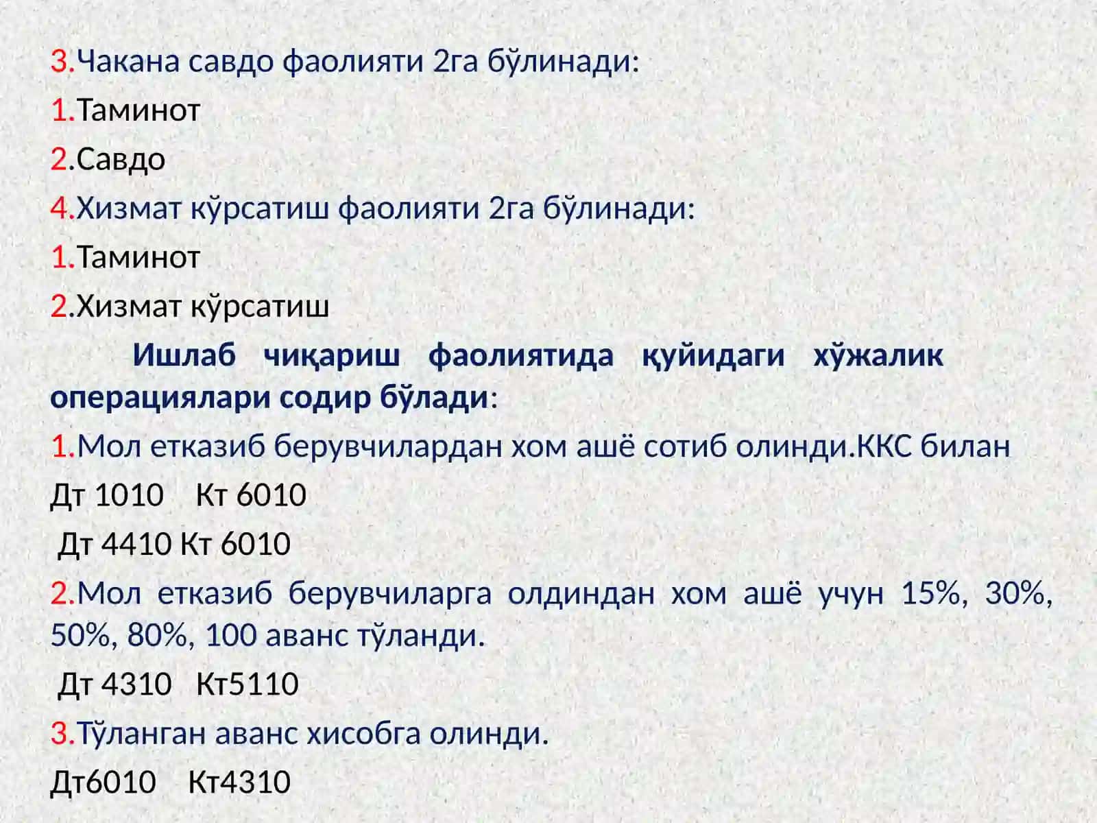 Корхона ташкилотлар фаолият турлари 2
