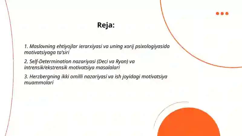 Xorij psixologiyasida motiv va motivatsiya muamosi 2