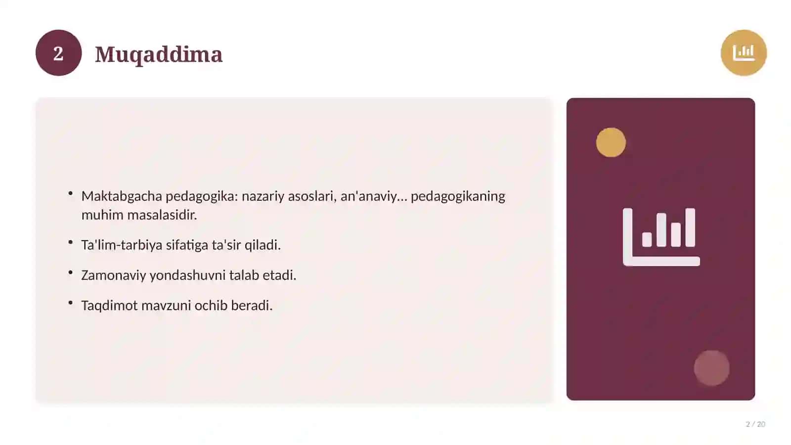 Maktabgacha pedagogika: nazariy asoslari, an'anaviy yondashuvda (Magistrlik dissertatsiyasi mavzusi) 2