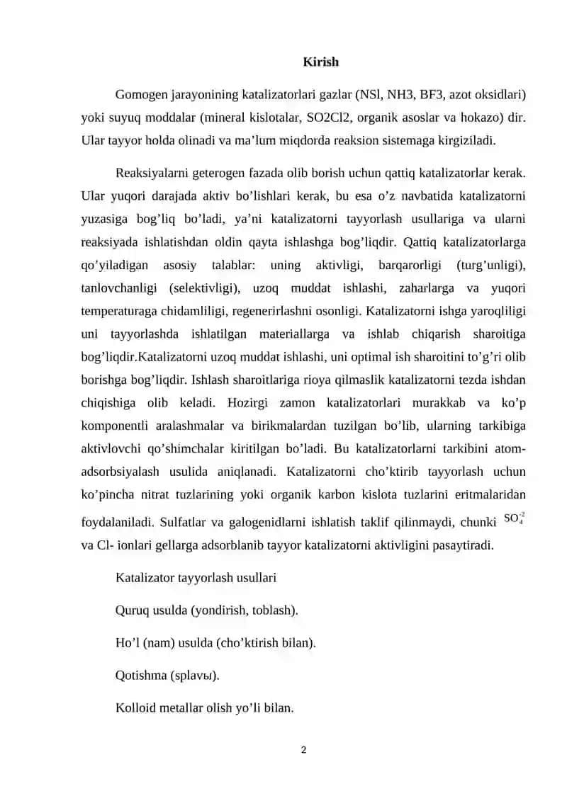 Katalizatorlarni olinish usullari 2