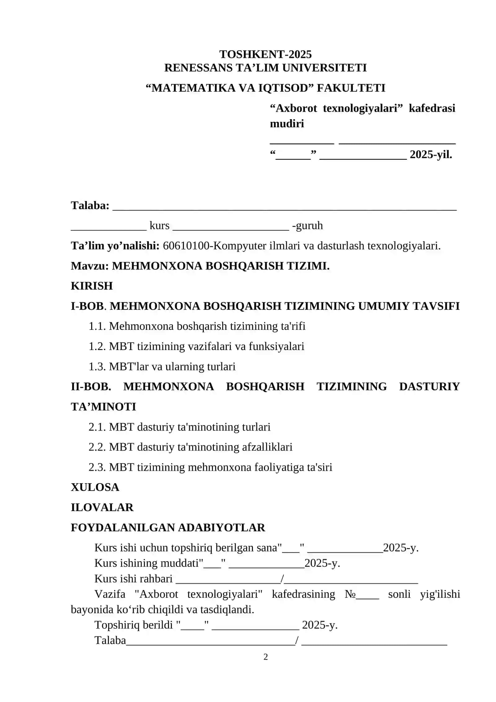 MEHMONXONA BOSHQARISH TIZIMI 2