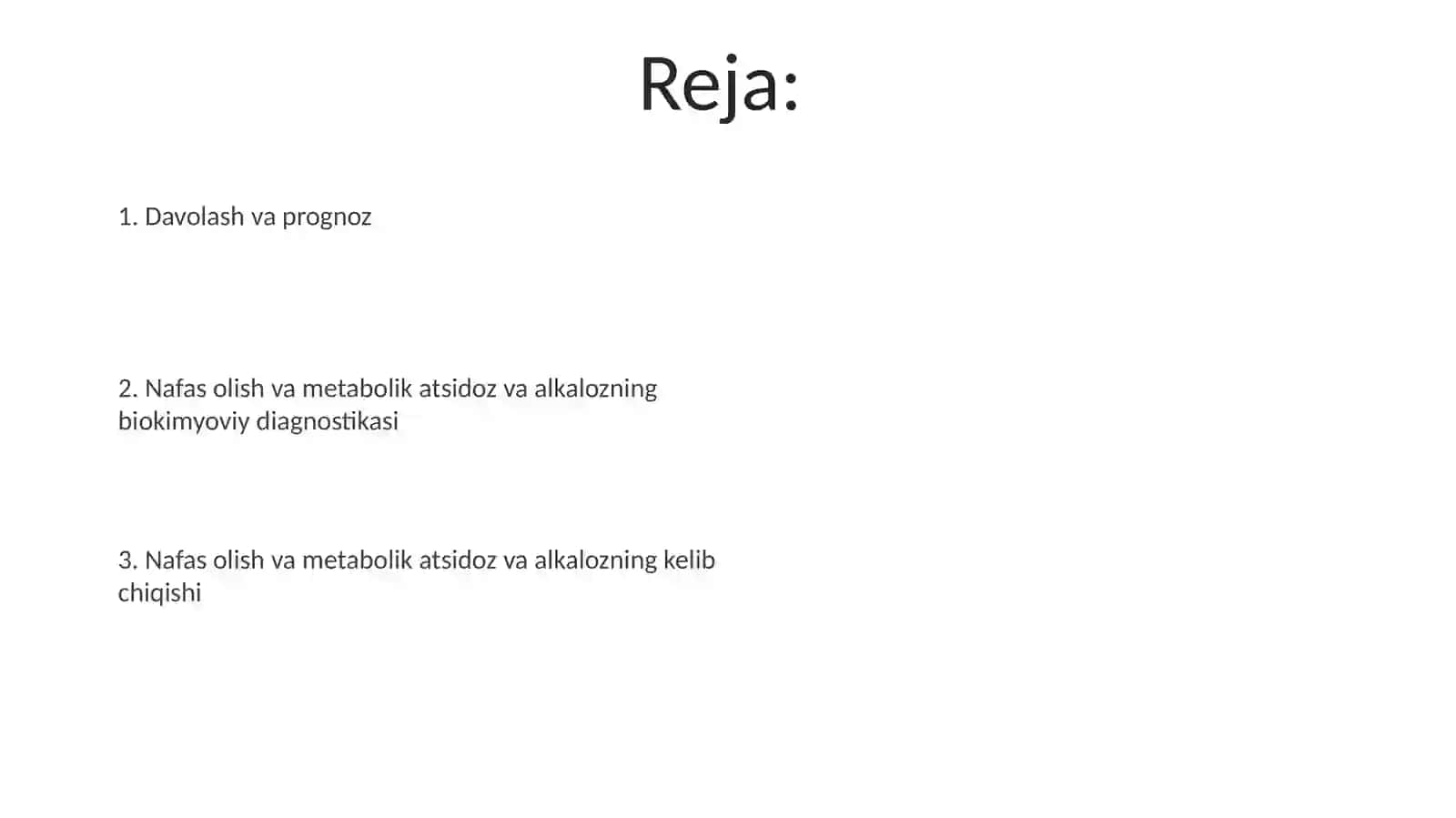 Nafas va metabolik atsidoz va alkalozlarning kelib chiqishi, biokimyoviy tashhisi 2