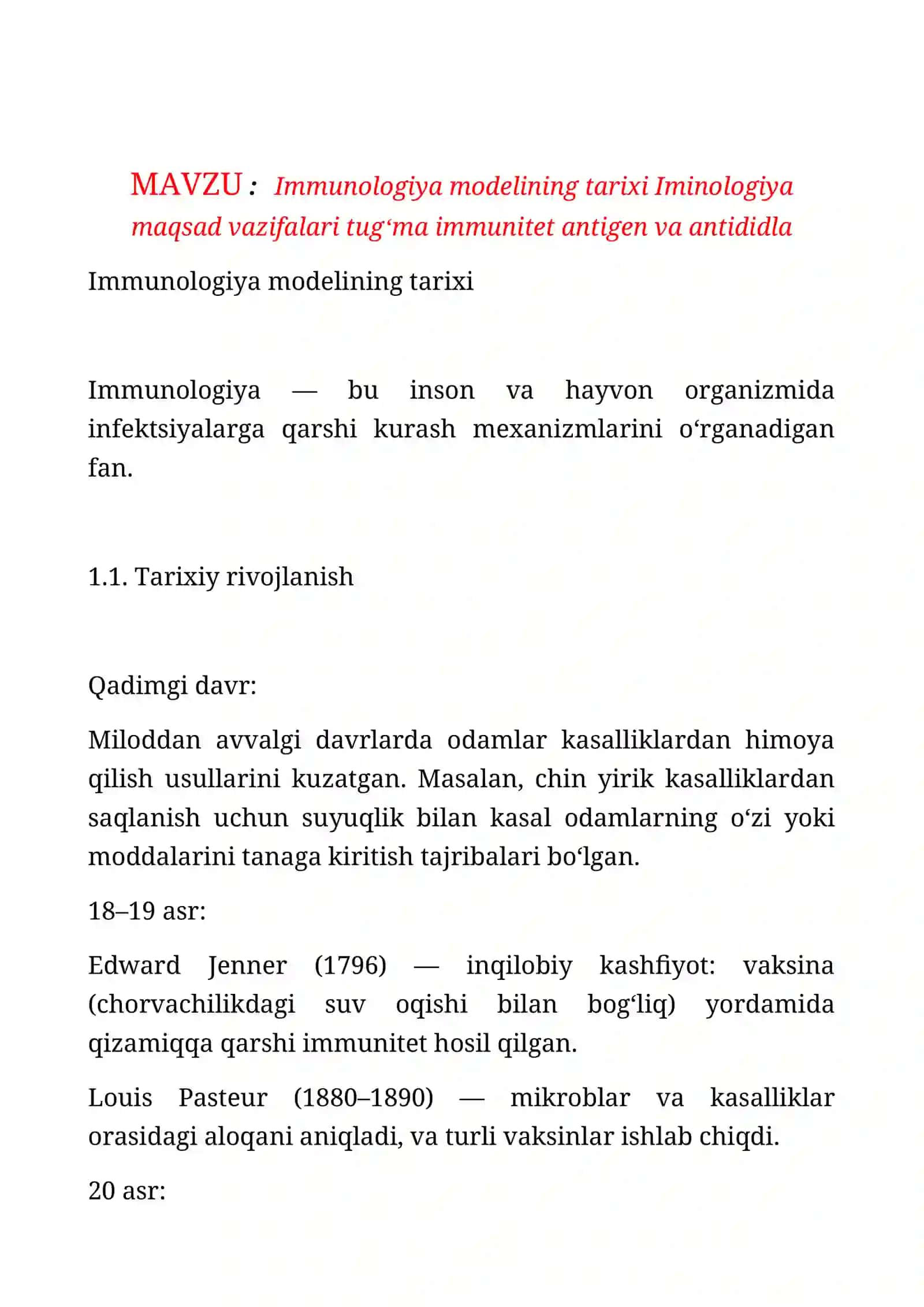 Immunologiya modelining tarixi 2