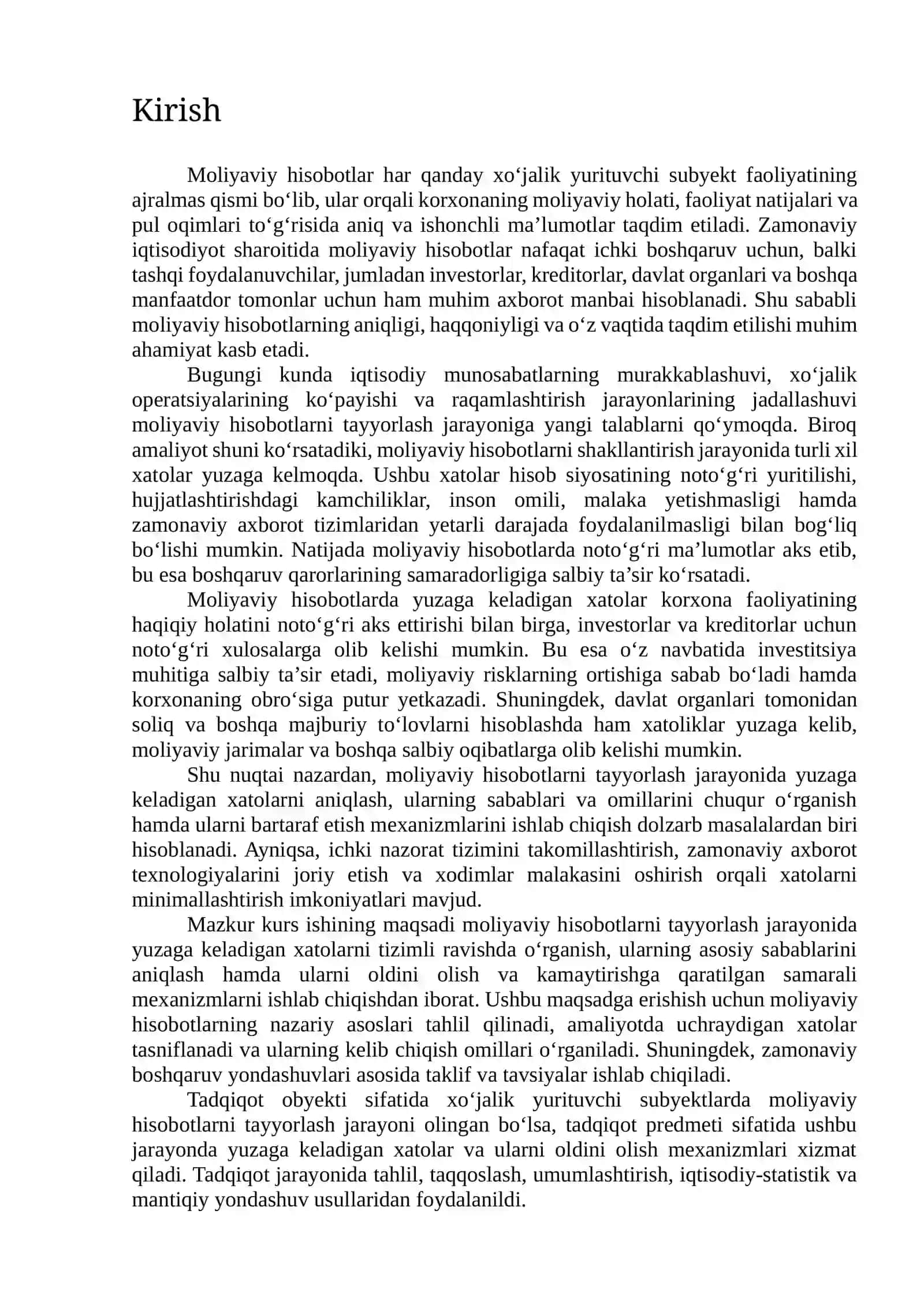 MOLIYAVIY HISOBOTNI TAYYORLASH JARAYONIDA YUZAGA KELADIGAN XATOLAR ULARNING SABABLARI VA OLDINI OLISH MEXANIZMLARINI TAKOMILLASHTIRISH 2