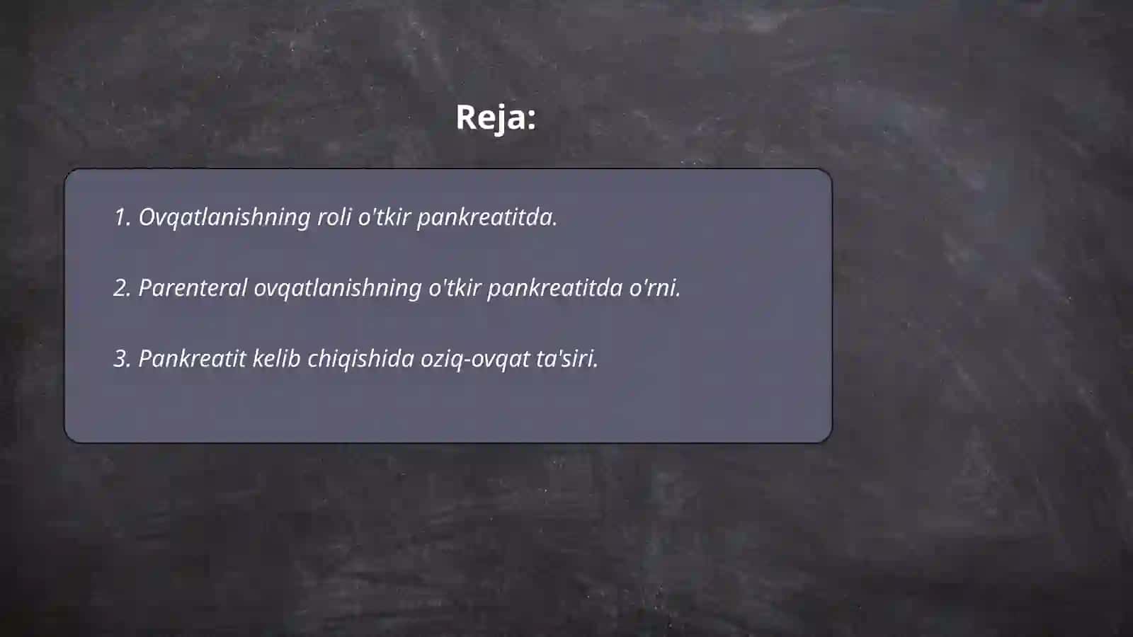 pariental ovqatlanish va ularni klinik ahamiyati o'tkir pankreatit kelib chiqishi va davolashning biokimyoviy asoslar 2