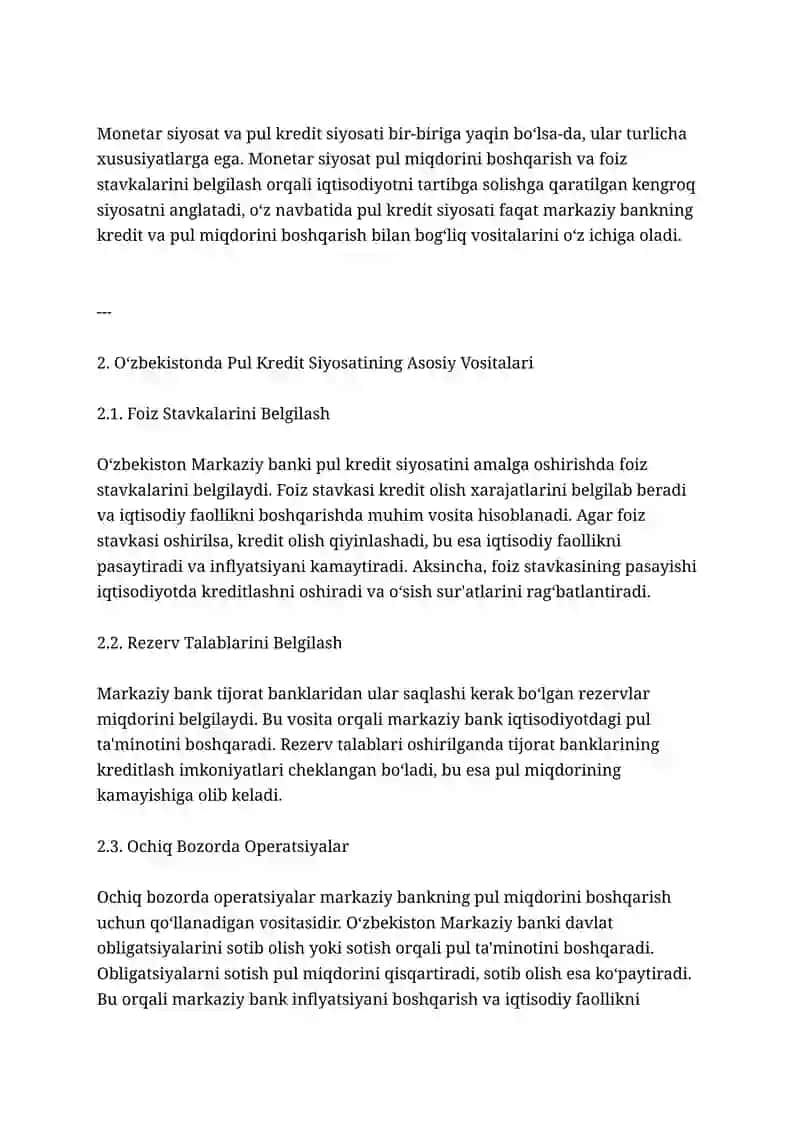 Pul Kredit Siyosati Haqida Mustaqil Ishi 2