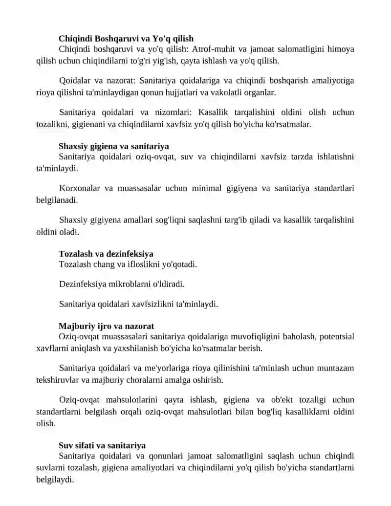 Sanitariya gegiyena qoidalari va me'yorlari 2