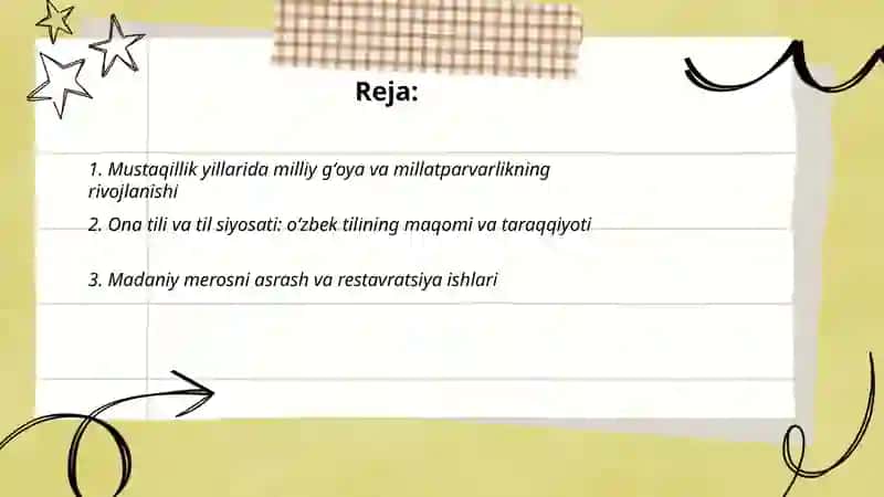 Mustaqillik yillarida O'zbekistonda ma'naviy va madaniy taraqqiyot 2