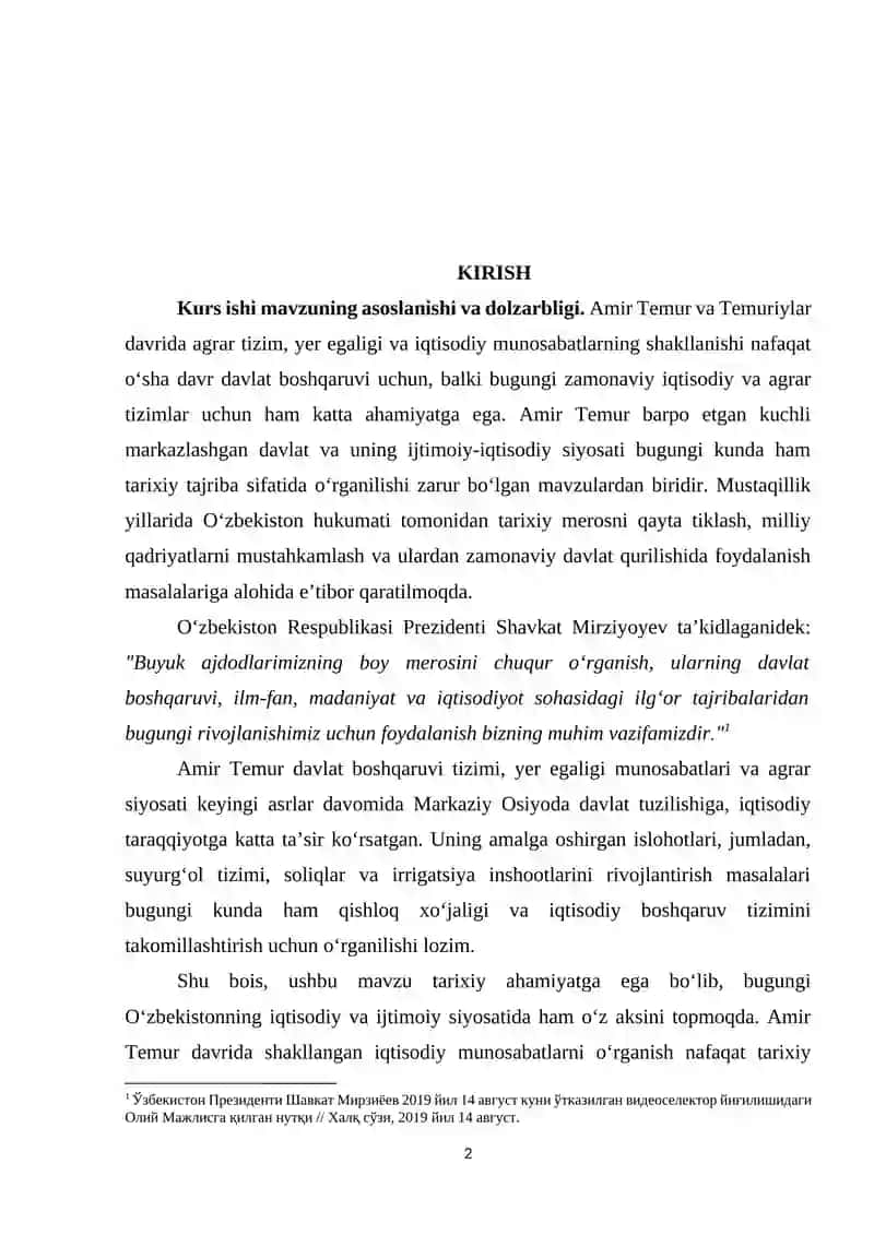 Temuriylar davrida agrar tizim, yer egaligi va iqtisodiy munosabatlarning shakllanishi 2