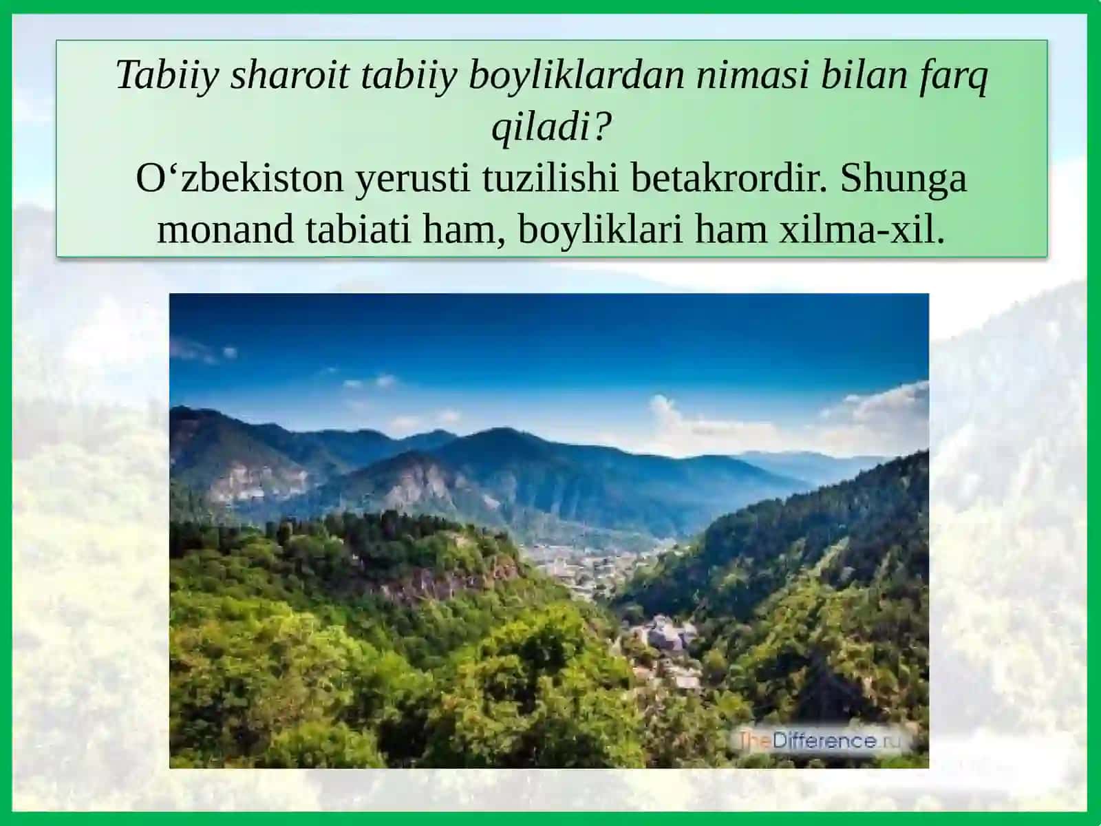 O‘zbekistonning Tabiiysharoiti va tabiiy boyliklari 2
