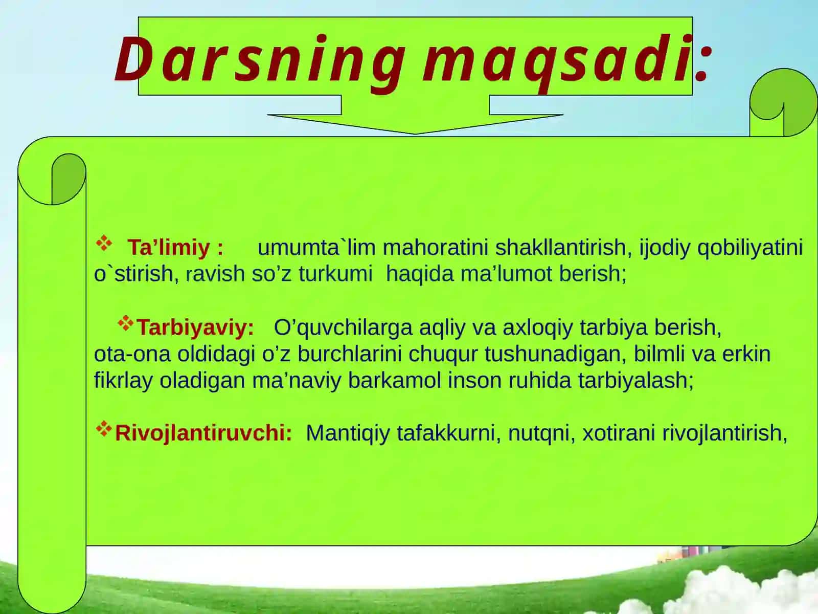 5-sinf Ona tili fanidan Ravish so'z turkumi mavzuda dars taqdimot 2