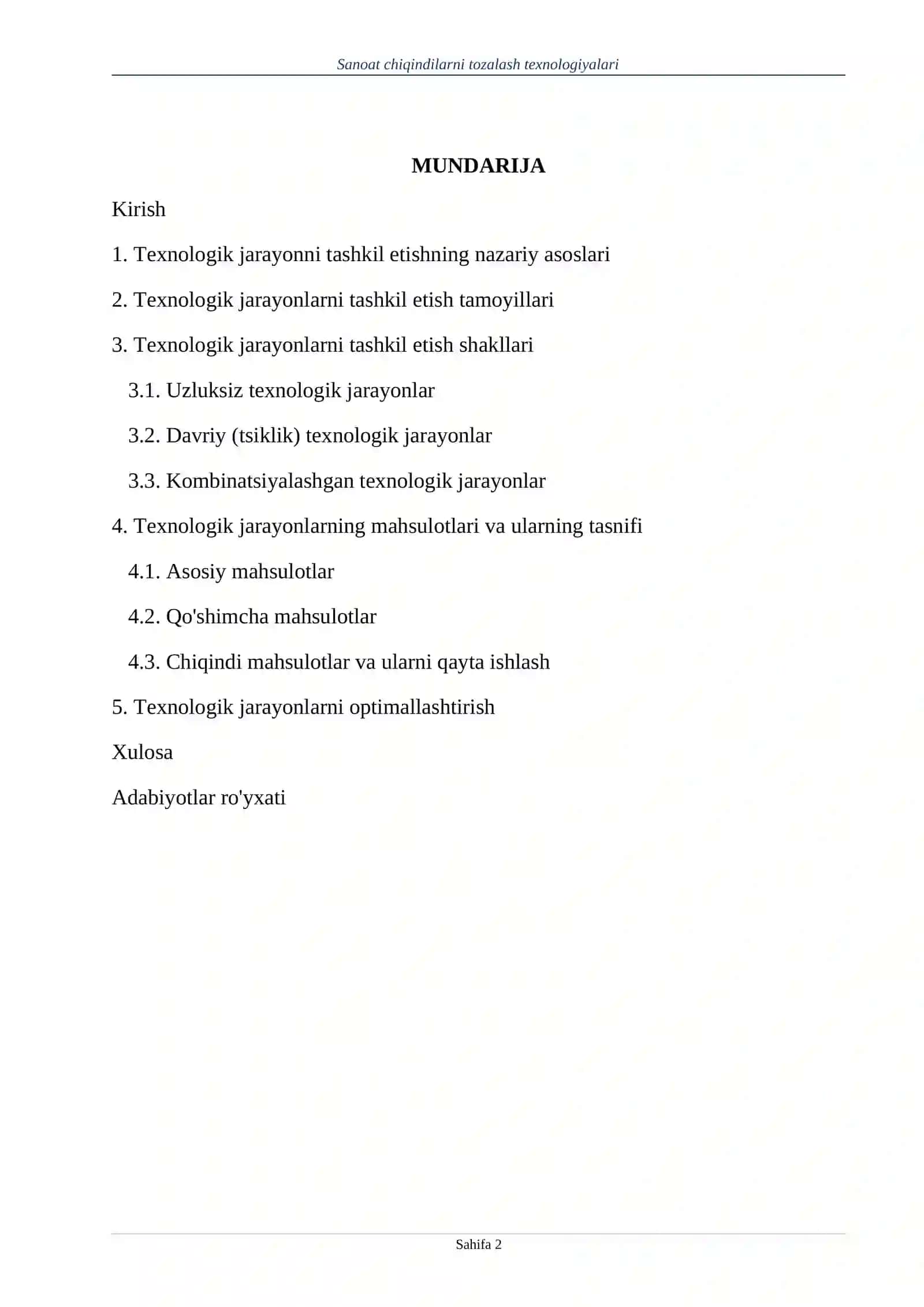 Texnik jarayonlarini tashkil etish va mahsulotlari 2