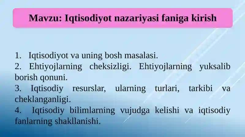 Iqtisodiyot nazariyasi faniga kirish 2