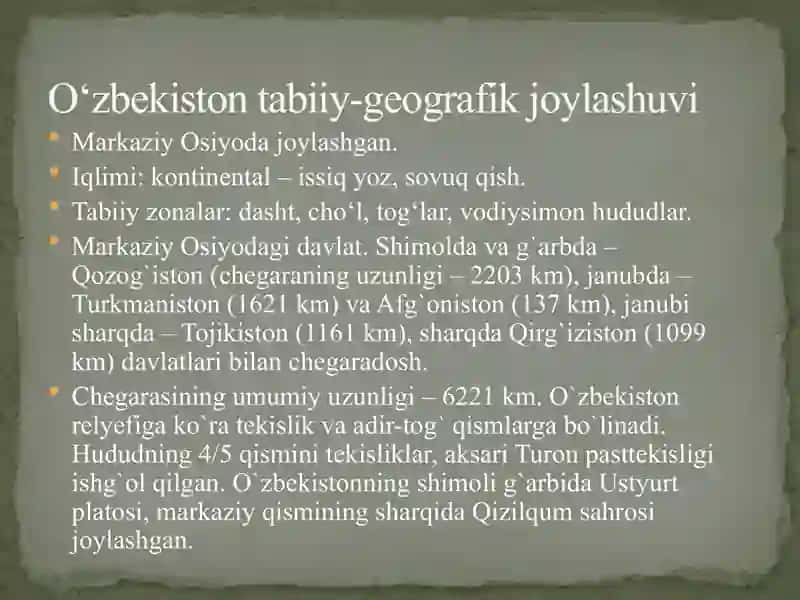 O’zbekiston tabiati, tabiiy boyliklari va ularni muhofaza qilish 2