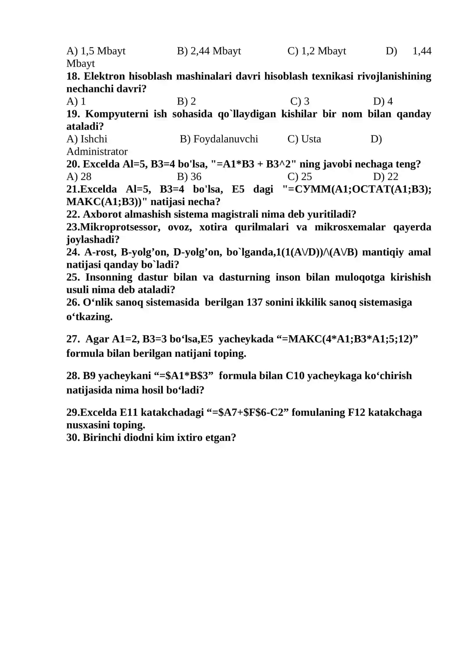 INFORMATIKA 8-sinf 1- Variant 2