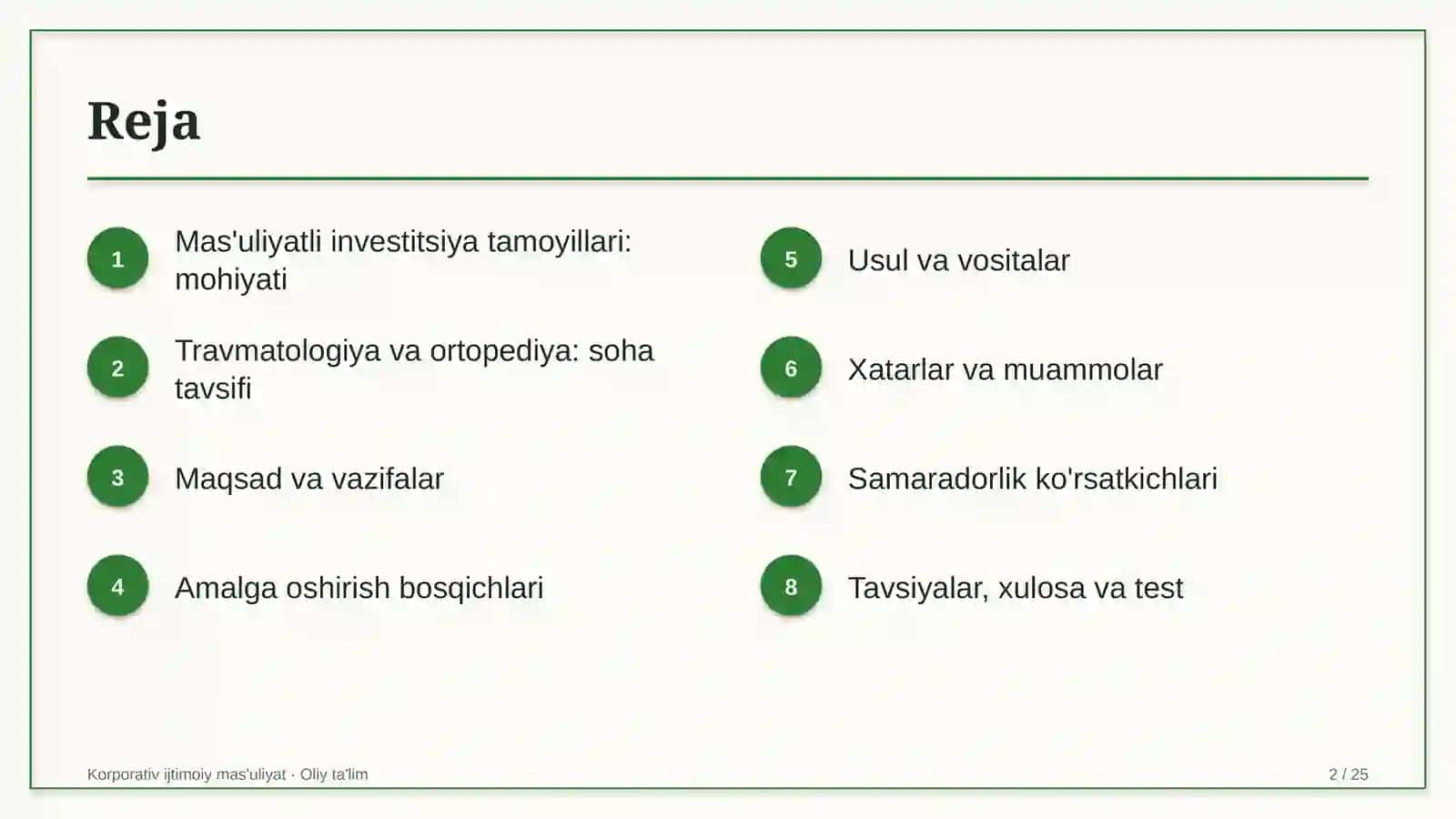 travmatologiya va ortopediya bo'limlarida mas'uliyatli investitsiya tamoyillarini qo'llash 6600 2