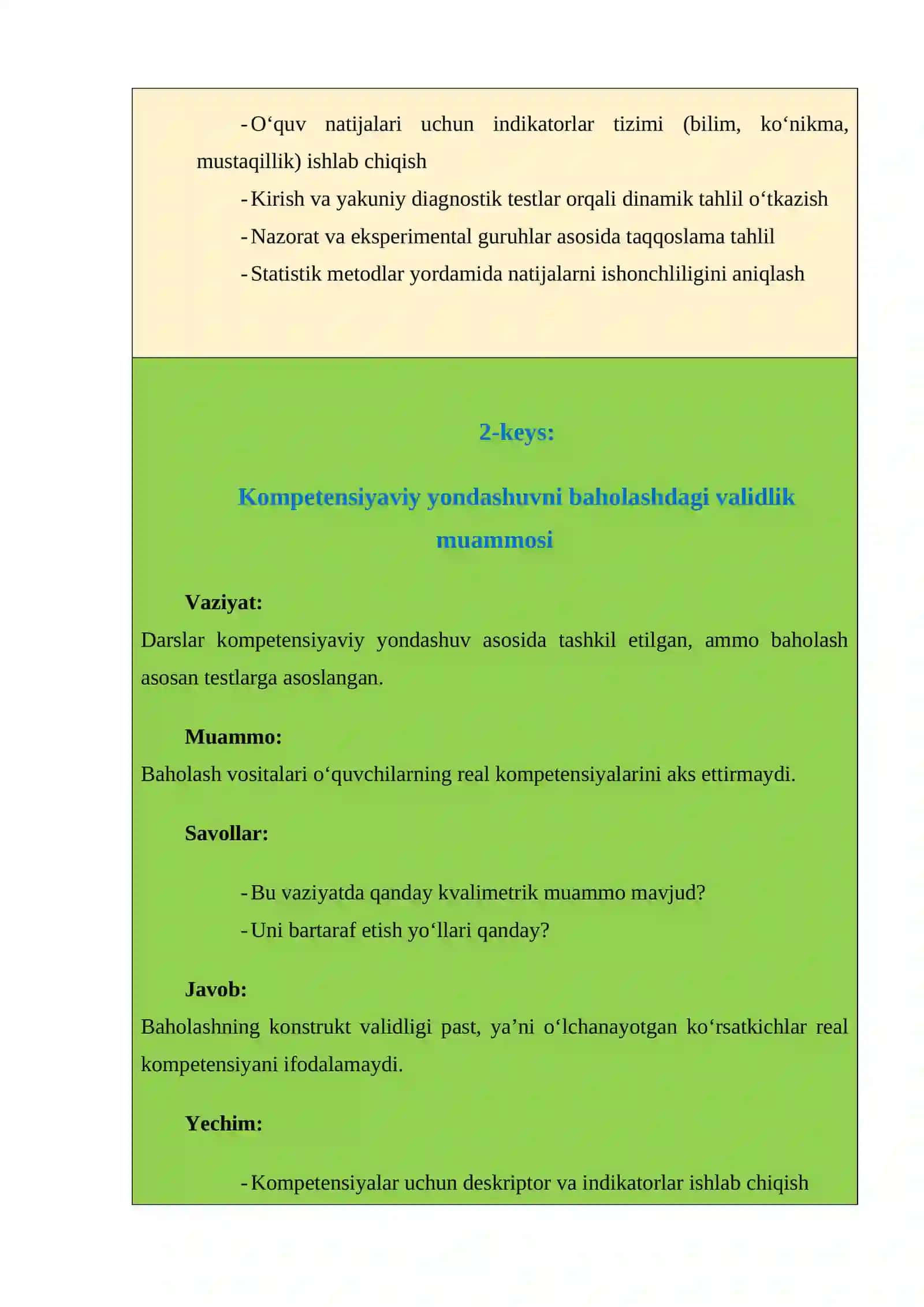 Pedagogik innovatsiya va o`qituvchining pedagogik kvalimetrik faoliyatini yaxlit o`rganish. KEYS 2