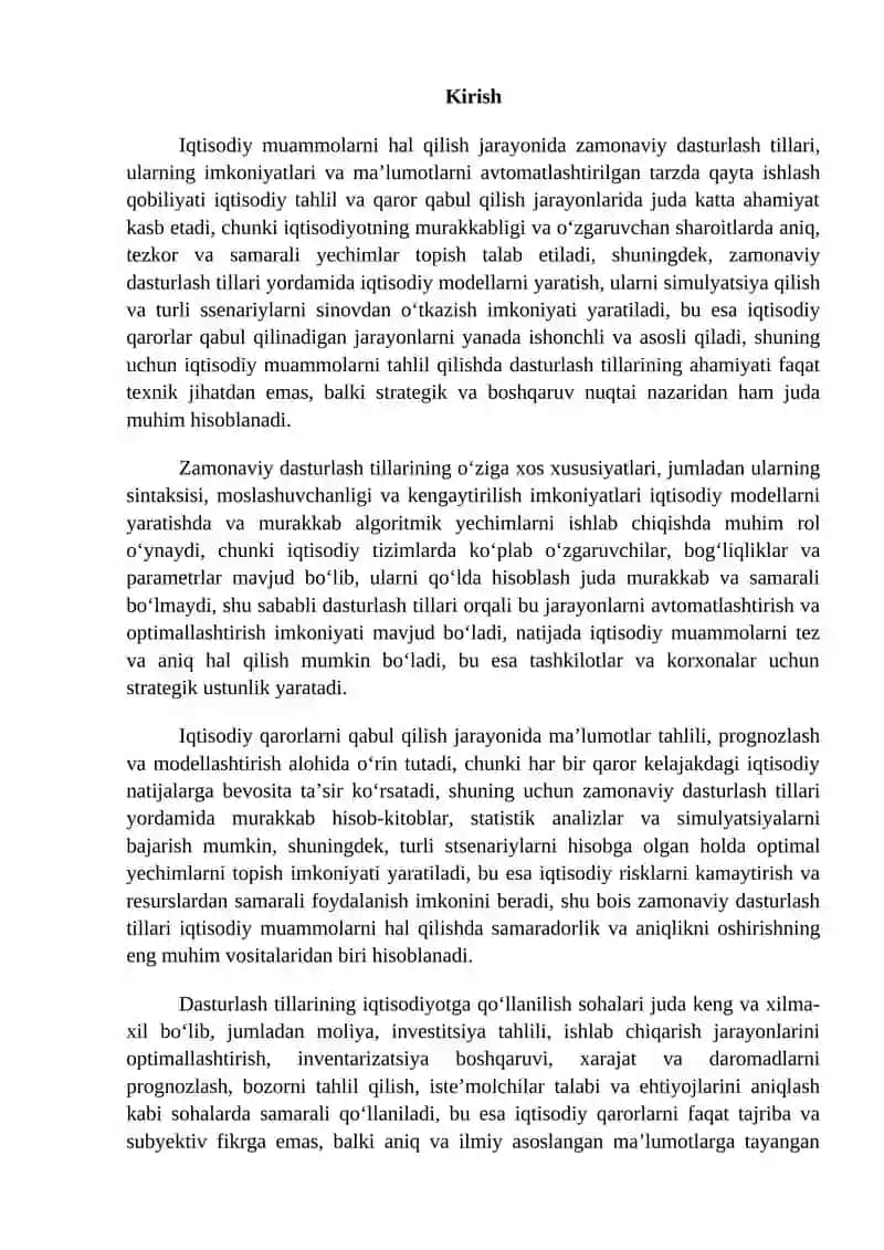 Iqtisodiy muammolarni hal qilish uchun zamonaviy dasturlash tillaridan foydalanish 2