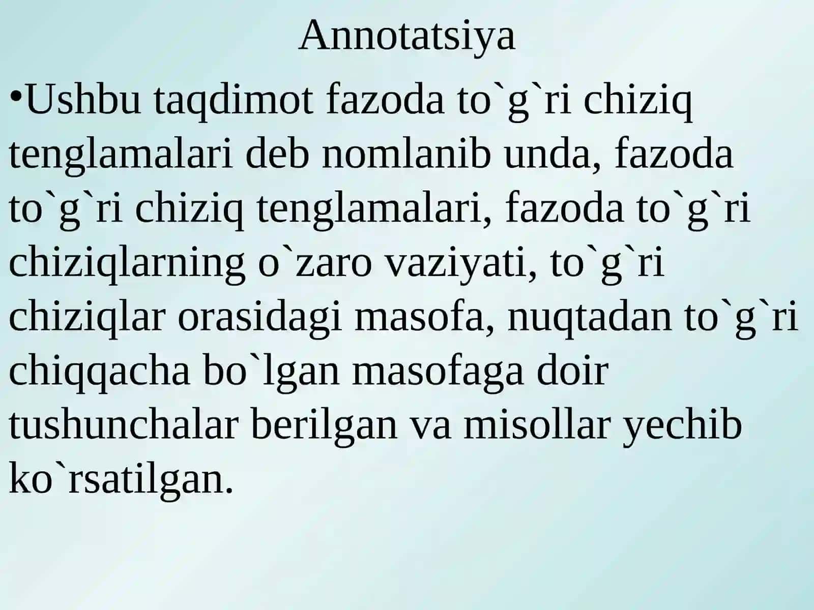 Fazoda to’g’ri chiziq tenglamalari 2