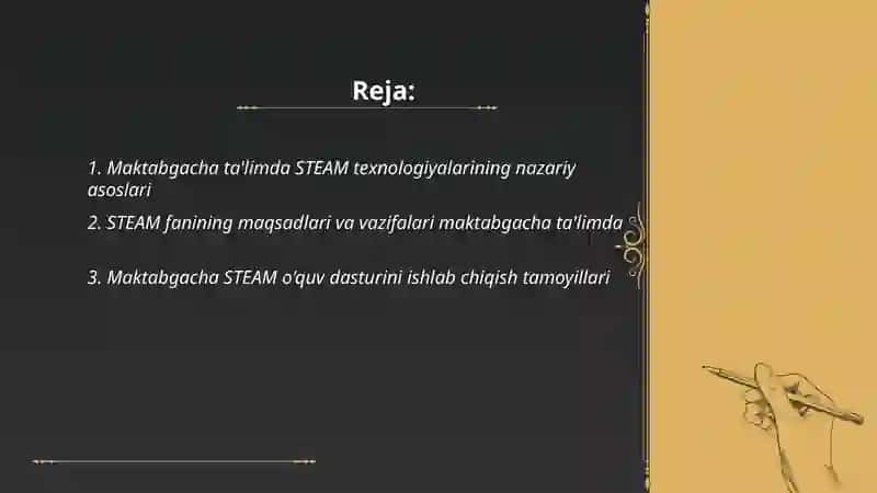 Maktabgacha talim STEAM ta'lim texnalogiya fanining umumiy asoslari piredmeti va vazifalari 2