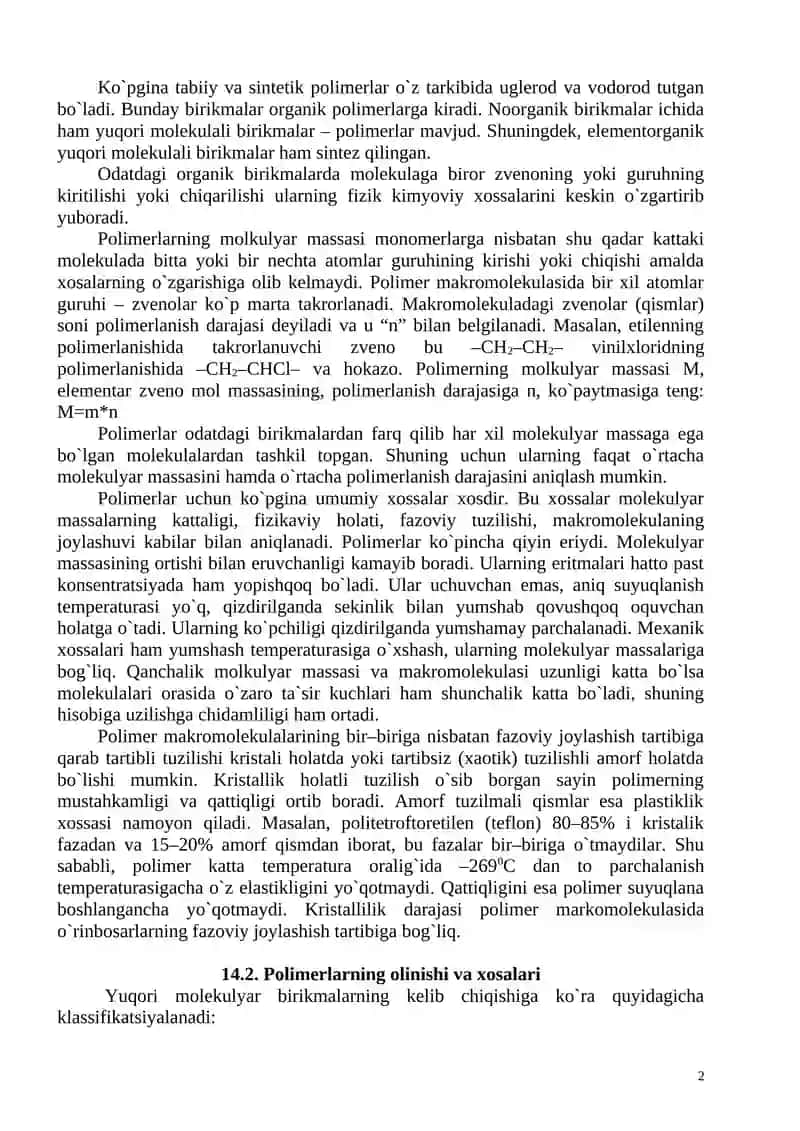 Yuqori Molеkulyar Birikmalar 2