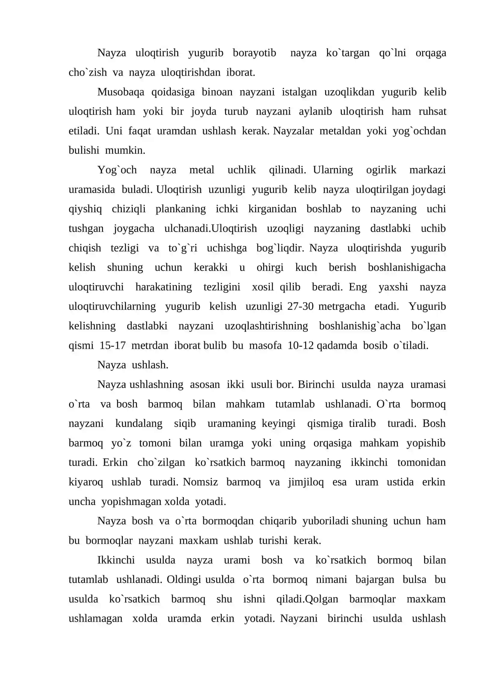 Nayza uloqtirish texnikasi taxlili va o`rgatish uslubiyati 2
