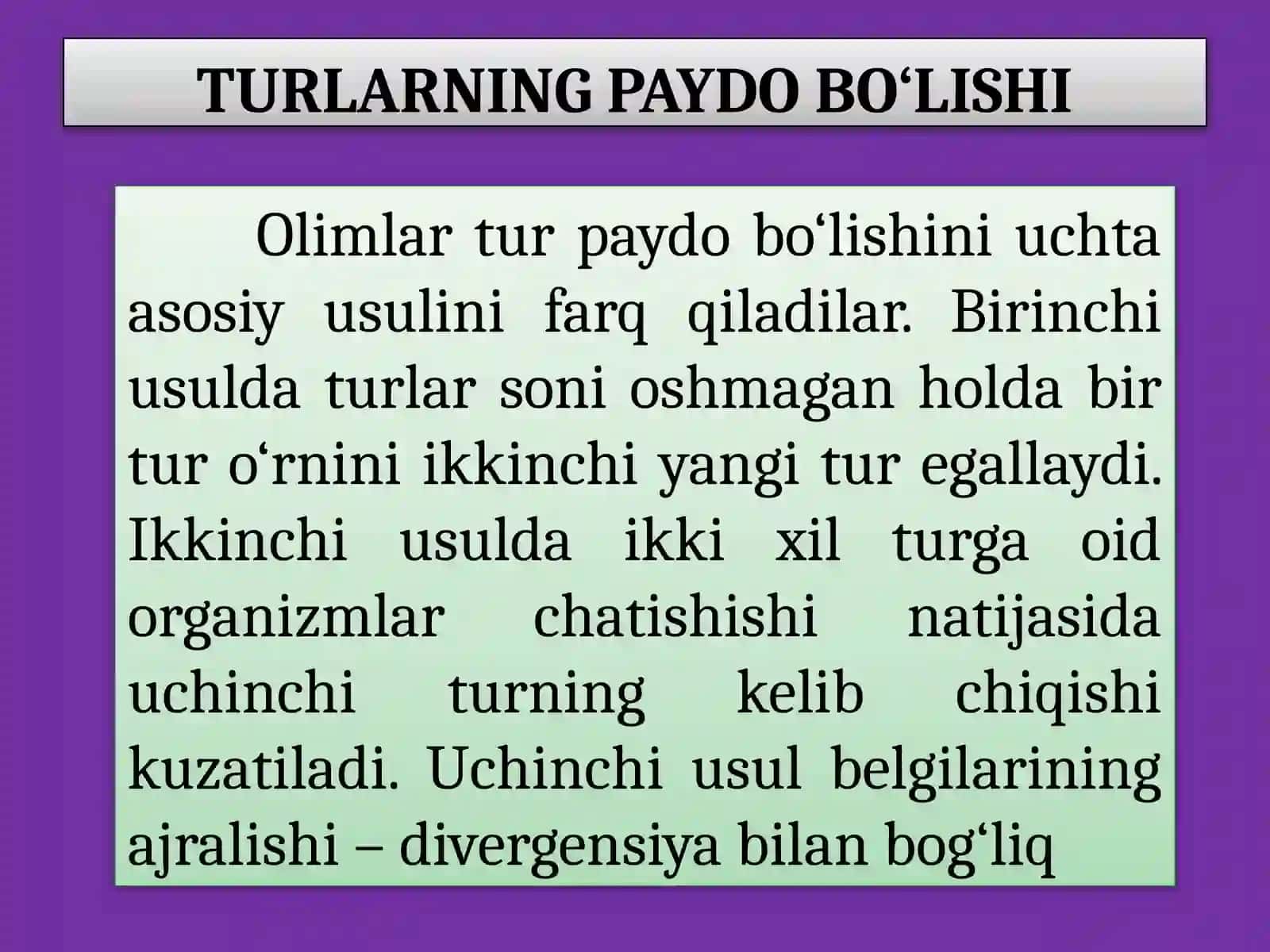 TURLARNING PAYDO BO‘LISHI 2