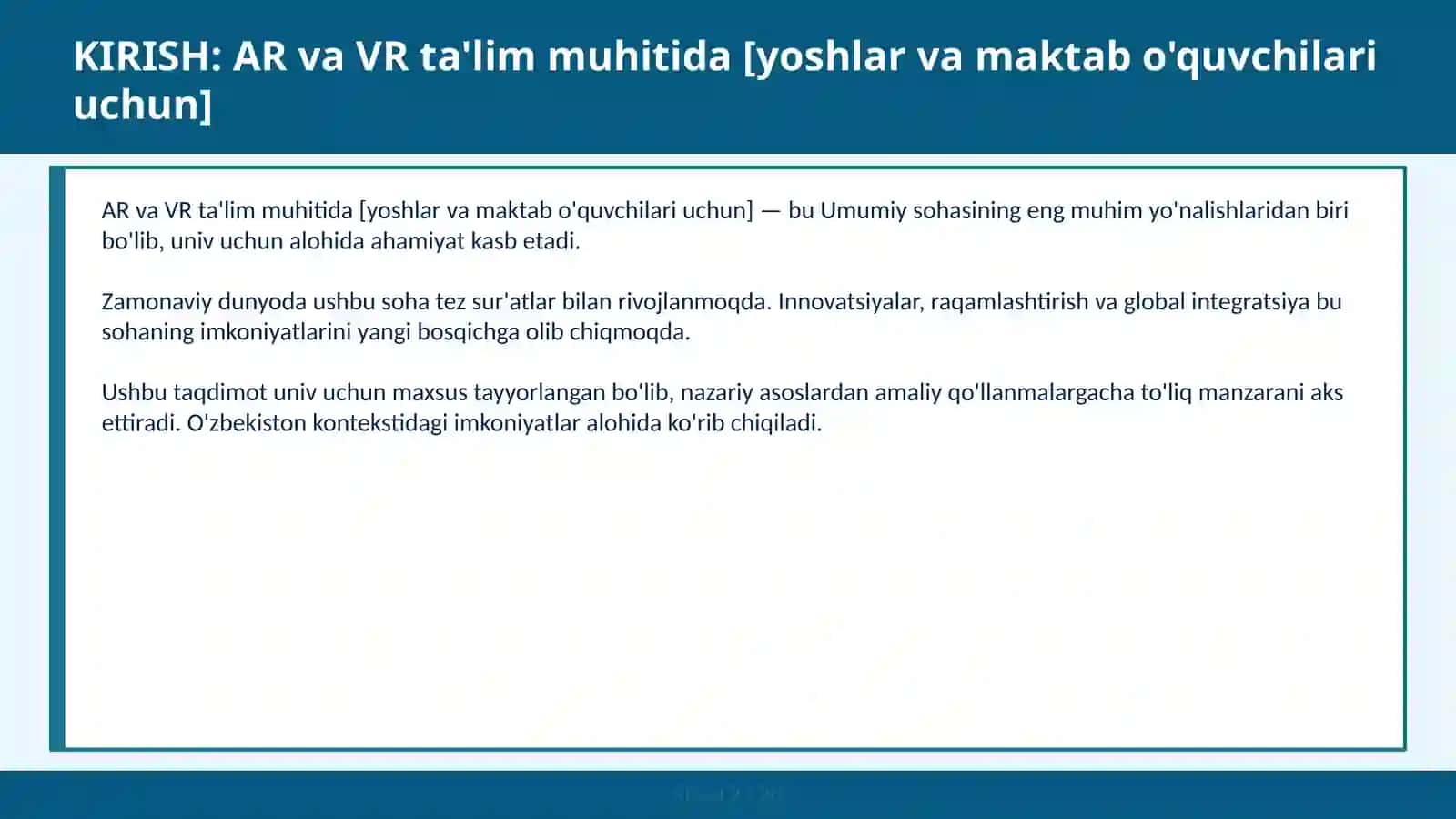 AR va VR ta'lim muhitida [YOSHLAR VA MAKTAB O'QUVCHILARI UCHUN] 2