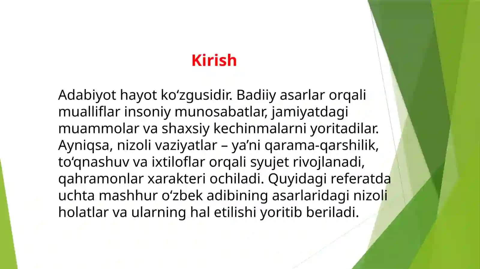 Nizoli vaziyatlar va ularning hal etilishi badiiy asarlarda 2