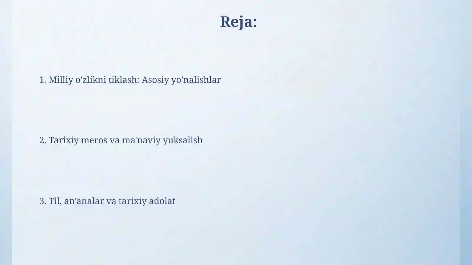 Oʻzbekistonda milliy qadriyatlar va tarixni tiklash borasidagi islohotlar mazmuni 2