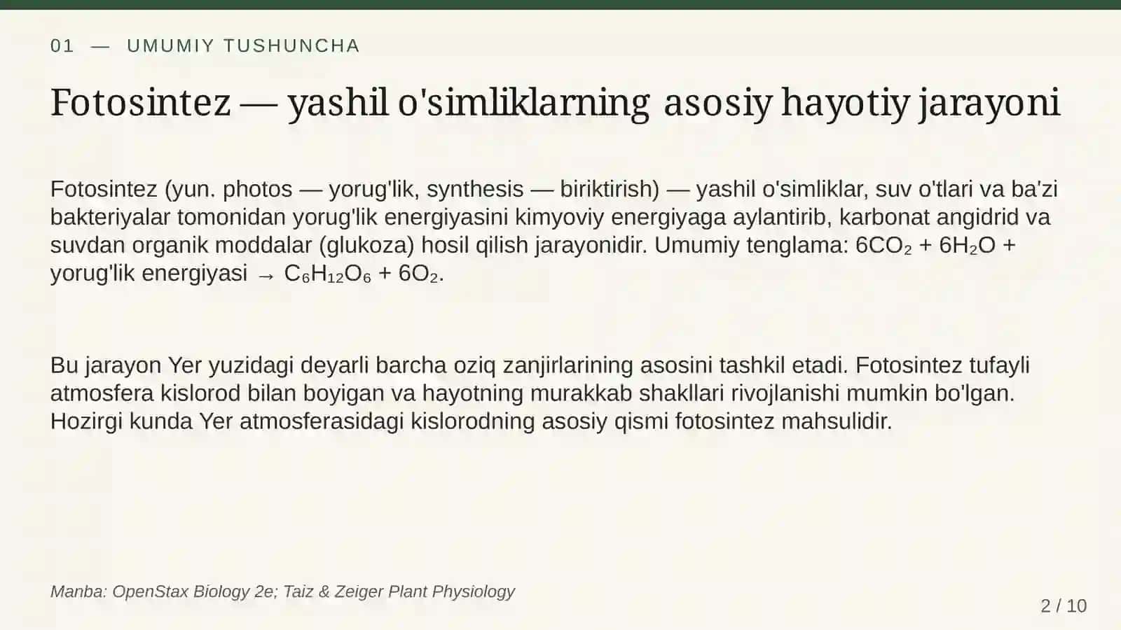 Fotosintez jarayoni va uning biologik ahamiyati 2