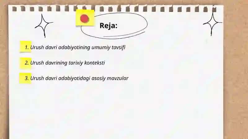 Urush davri adabiyoti haqida slayd 2