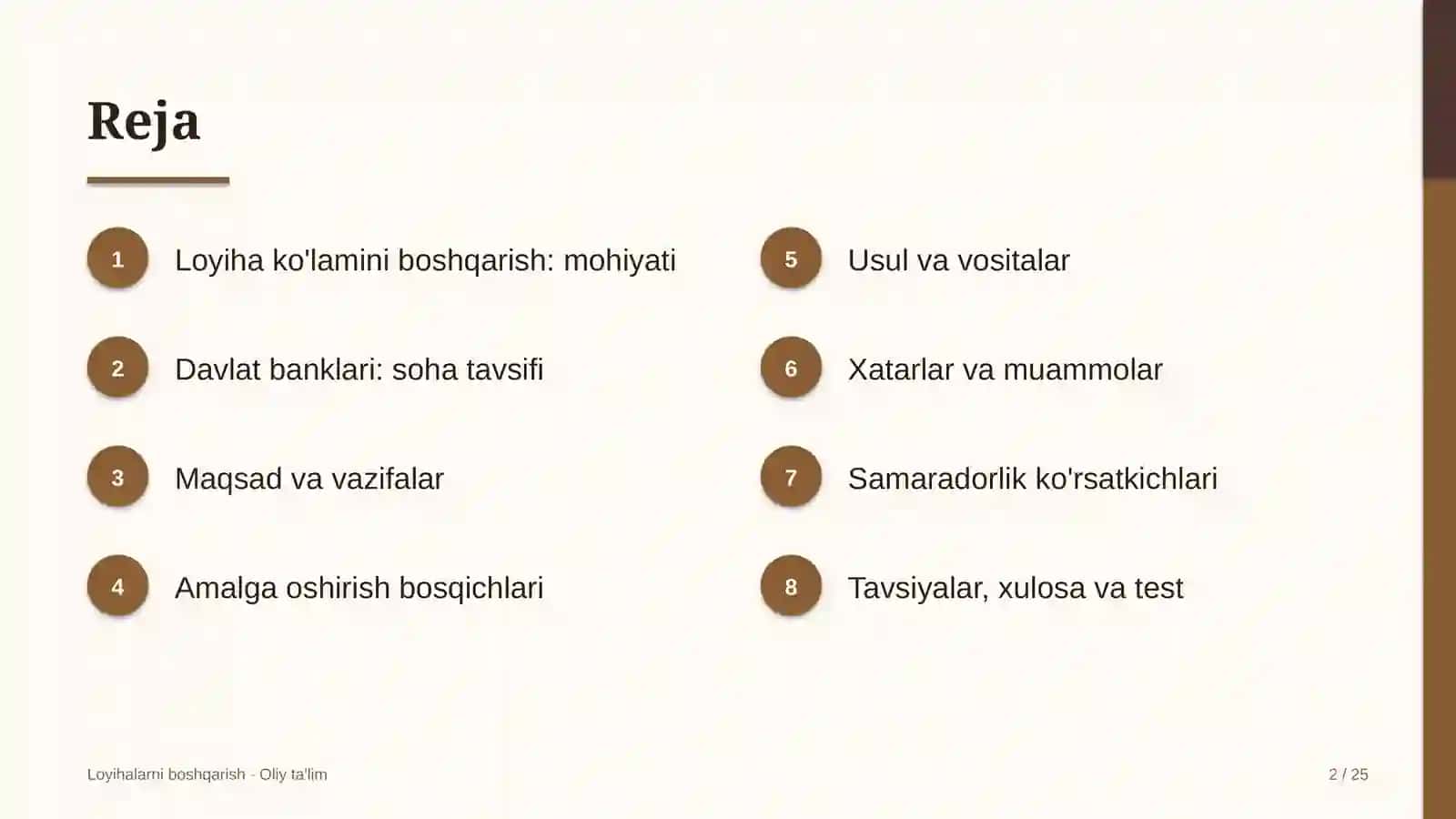 Loyihalarni boshqarish · Oliy ta'lim 2