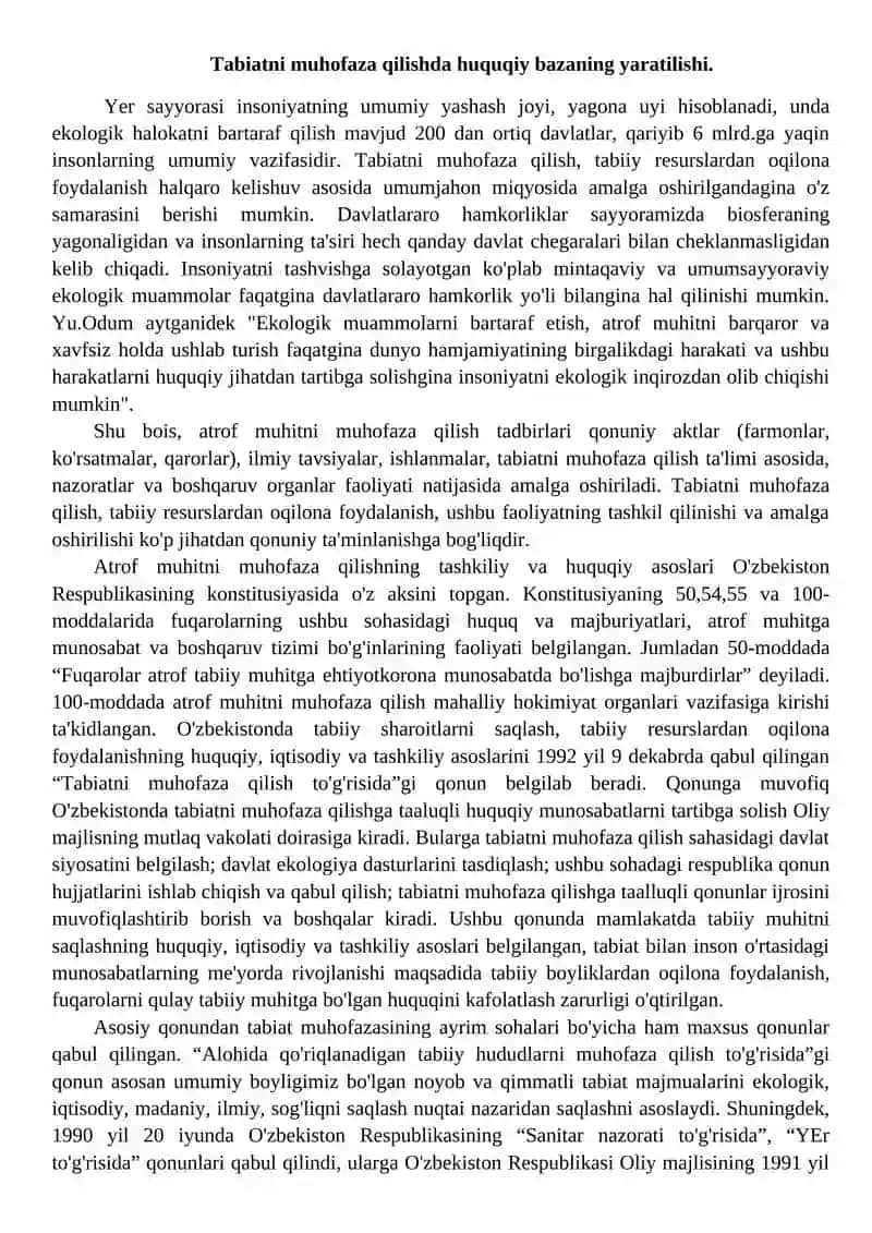 Tabiatni muhofaza qilishning tashkiliy va huquqiy asoslari 2