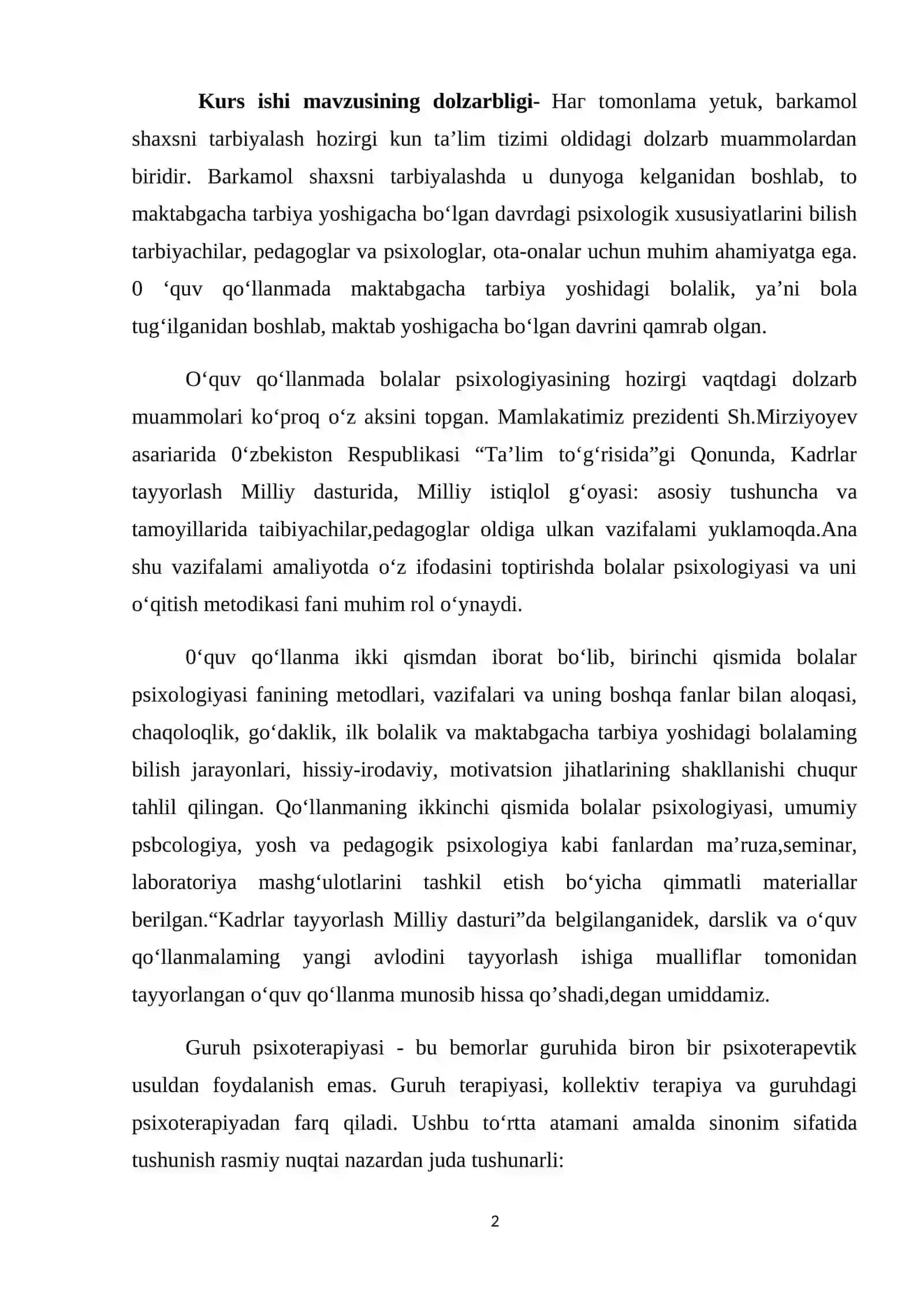 BOLLALAR BILAN GURUHIY VA INDIVIDUAL PSIXOTERAPIYA 2