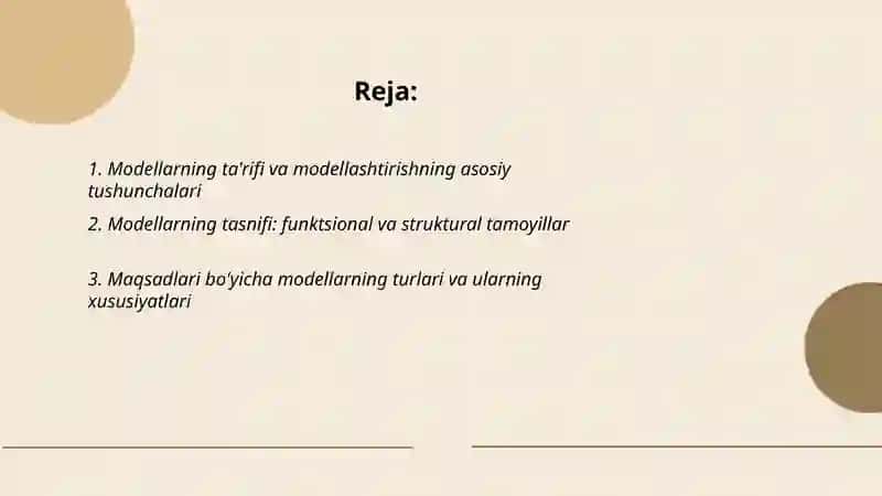 Modellar, modellarning tasnifi 2