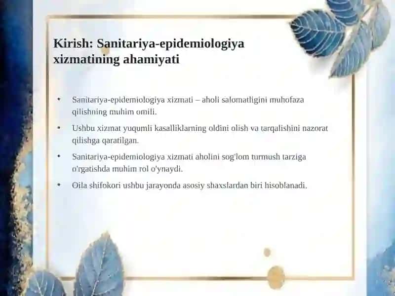 Aholiga sanitariya-epidemiologiya xizmatini tashkil etish va oila shifokorining roli 2