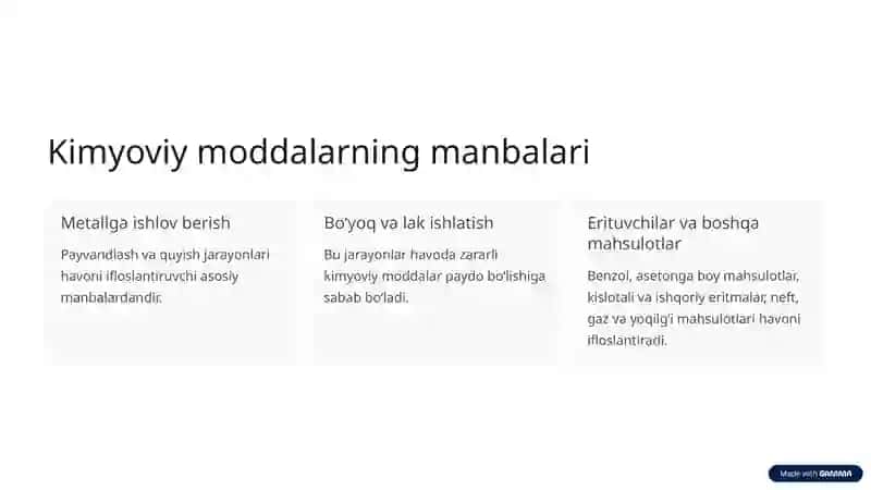 Ishchi zonasi havosining kimyoviy moddalar bilan ifloslanishini tekshirish va baholash 2
