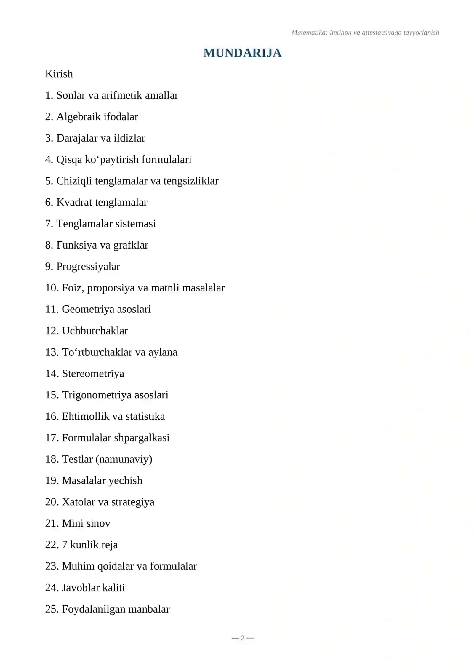 MATEMATIKA: Imtihon va Attestatsiyaga Tayyorlanish 2