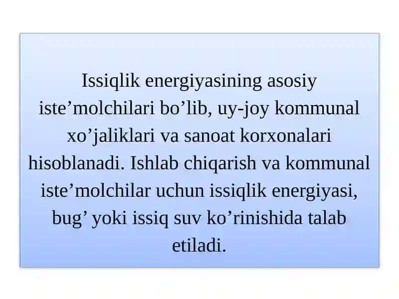 Issiqlik va elektr energiyalarni uzatish va iste’mol qilish 2