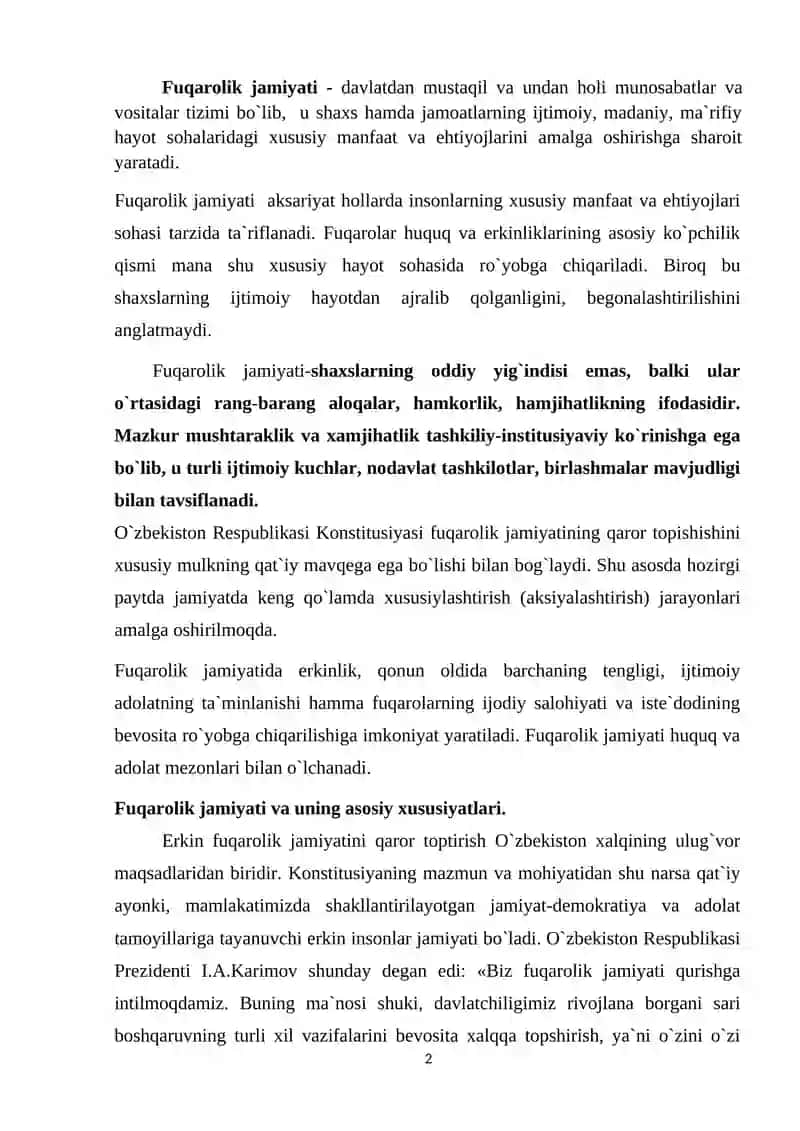 FUQAROLIK JAMIYATINING ASOSIY BELGILARI VA TAMOYILLARI 2