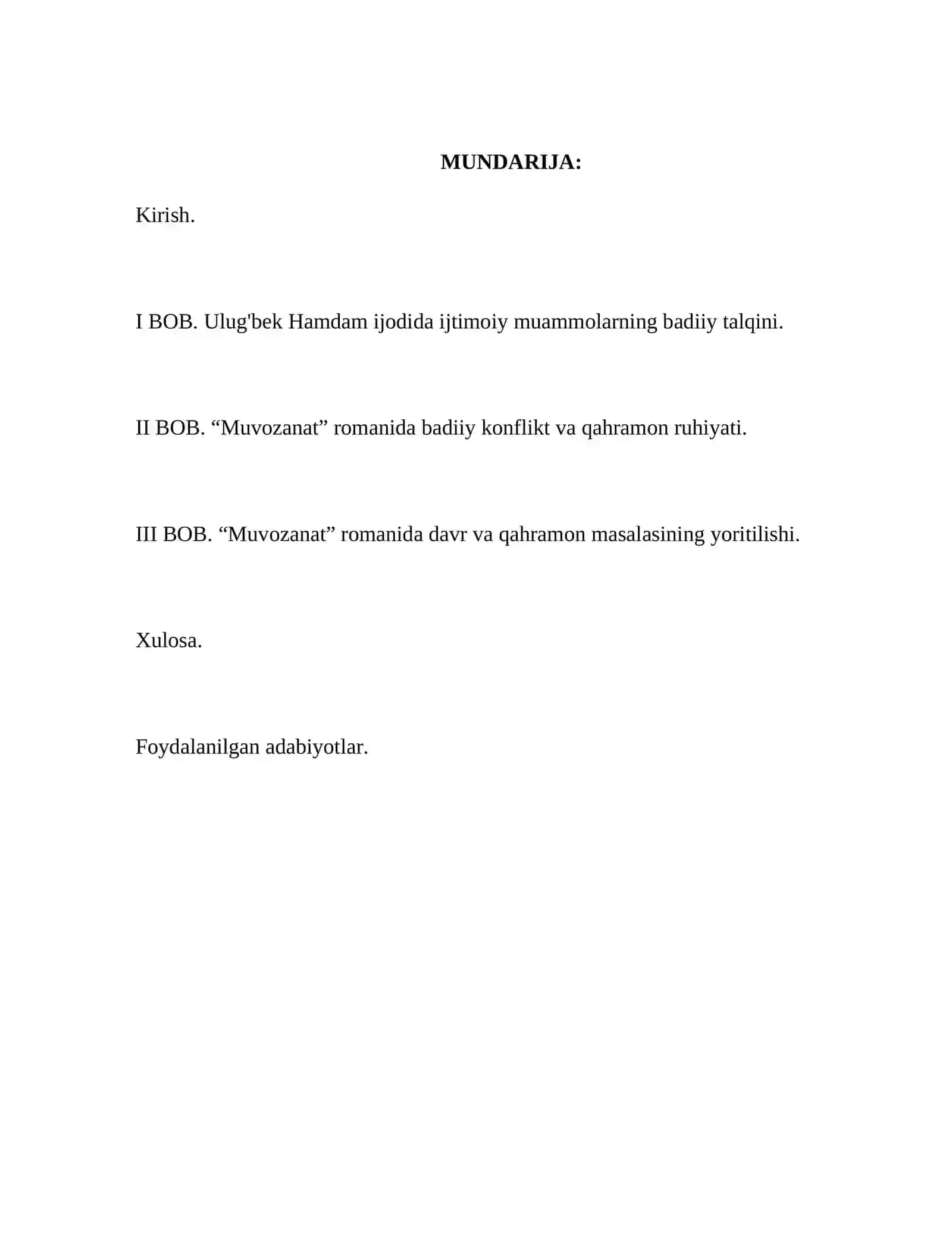 ULUG'BEK HAMDAMNING “MUVOZANAT” ROMANIDA DAVR VA QAHRAMON TALQINI 2