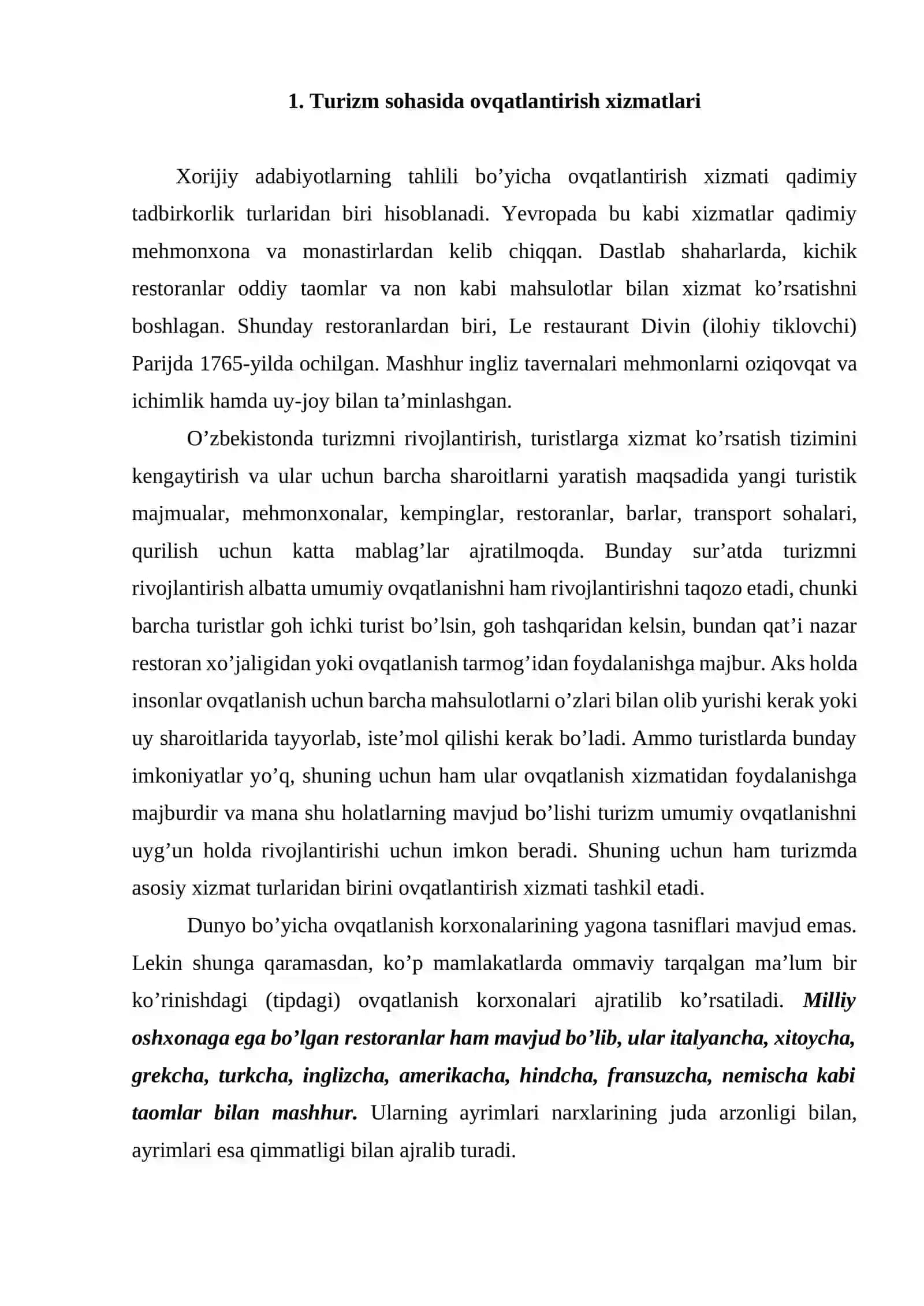 Turizm sohasida ovqatlantirish xizmatlari 2