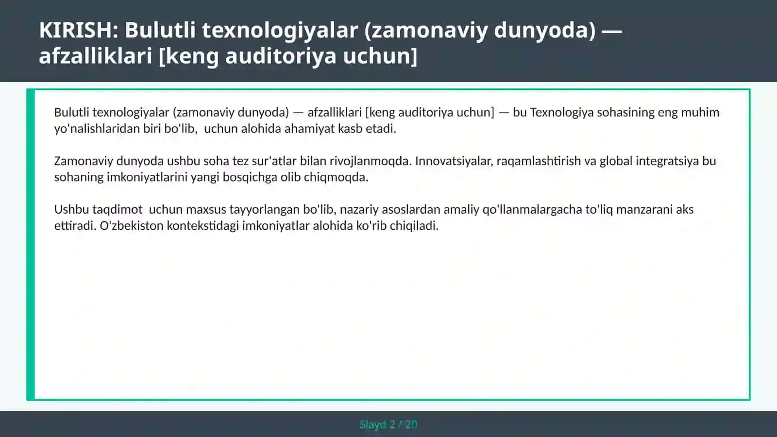 Bulutli texnologiyalar (zamonaviy dunyoda) — afzalliklari [keng auditoriya uchun] 2