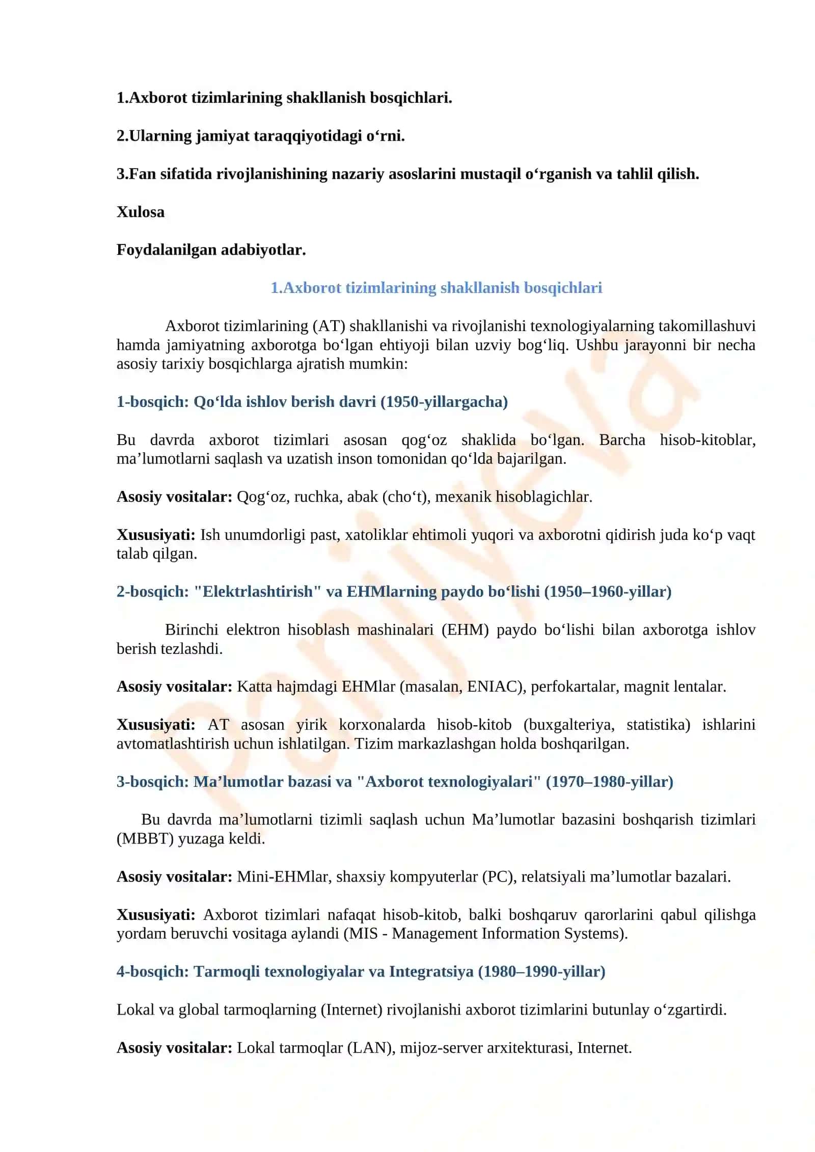 Axborot tizimlari va texnologiyalarining rivojlanish tarixi va ilmiy asoslari. 2